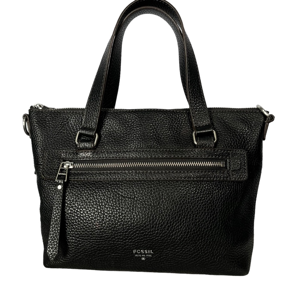 Fossil Black Leather Bag Purse Pebble Cow Hide Leather Vachette Small Satchel